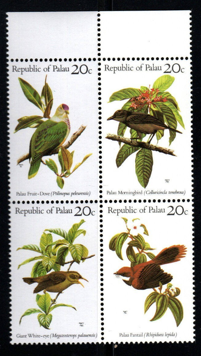 Stamp – Palau – (US governed Trust Territory) 20¢ Birds – Block of 4 stamps
