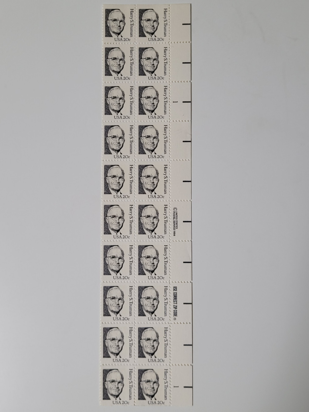 1984 USPS Harry Truman US Stamp Plate Block of 20 Scott#1862 MNH