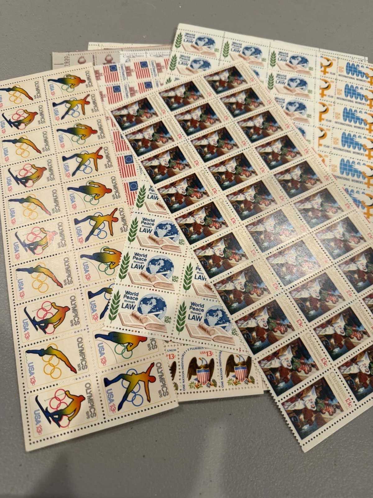 Lot of US STAMP PARTIAL SHEETS $234.13 FACE VALUE ALL FULL GUM POSTAGE!