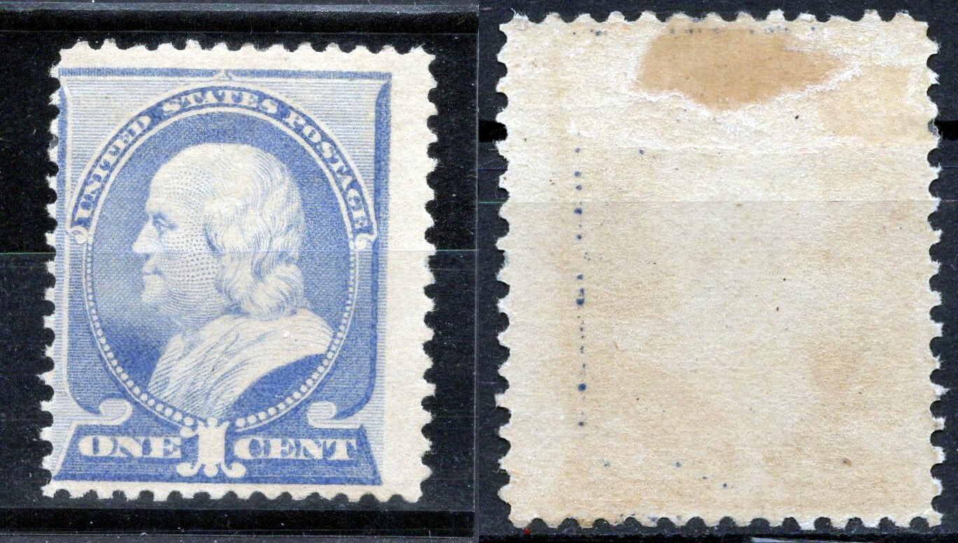 USA 1887 1 cent Benjamin Franklin Sc-212 Ultramarine MLH OG #W1 – US Seller
