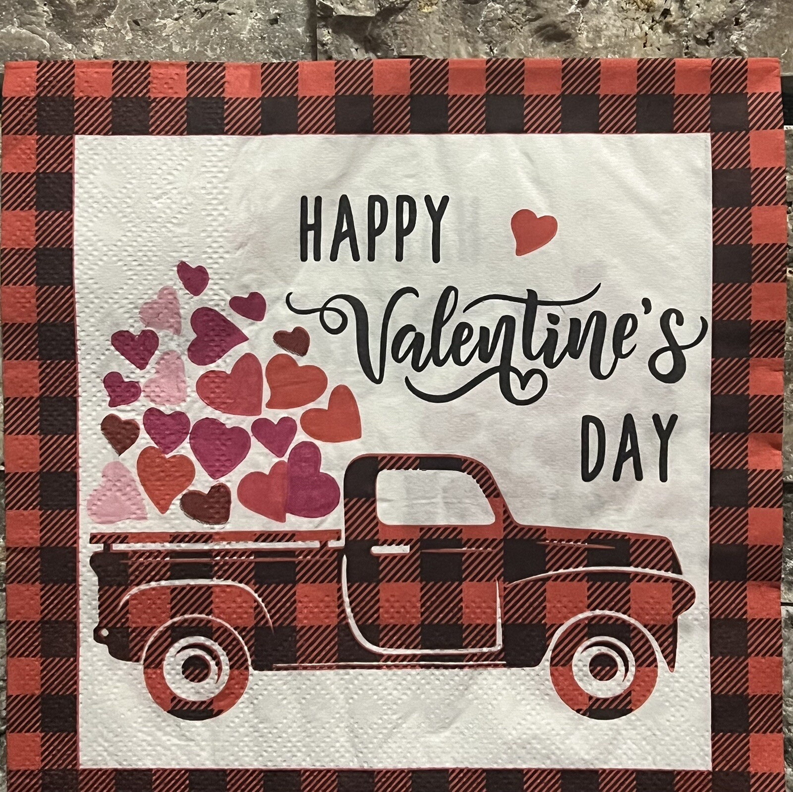 TWO Individual Paper Beverage Decoupage Napkins – VALENTINE HEARTS Red Truck
