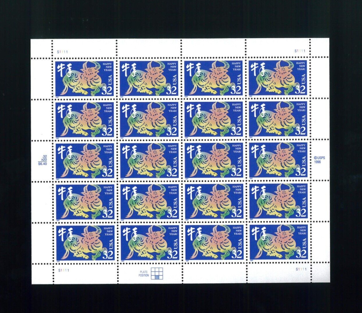 United States 32¢ Chinese New Year of the Ox Postage Stamp #3120 MNH Full Sheet