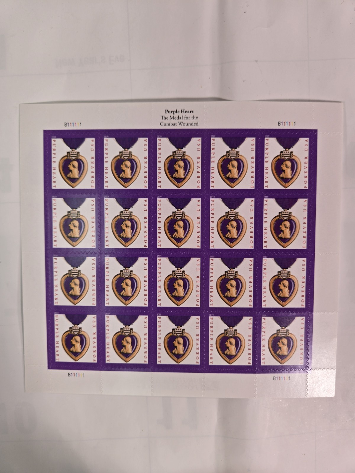 2 SheetsForever Stamps 20ct Each Purple Heart 40 Total Mint/Never Hinged. Vets