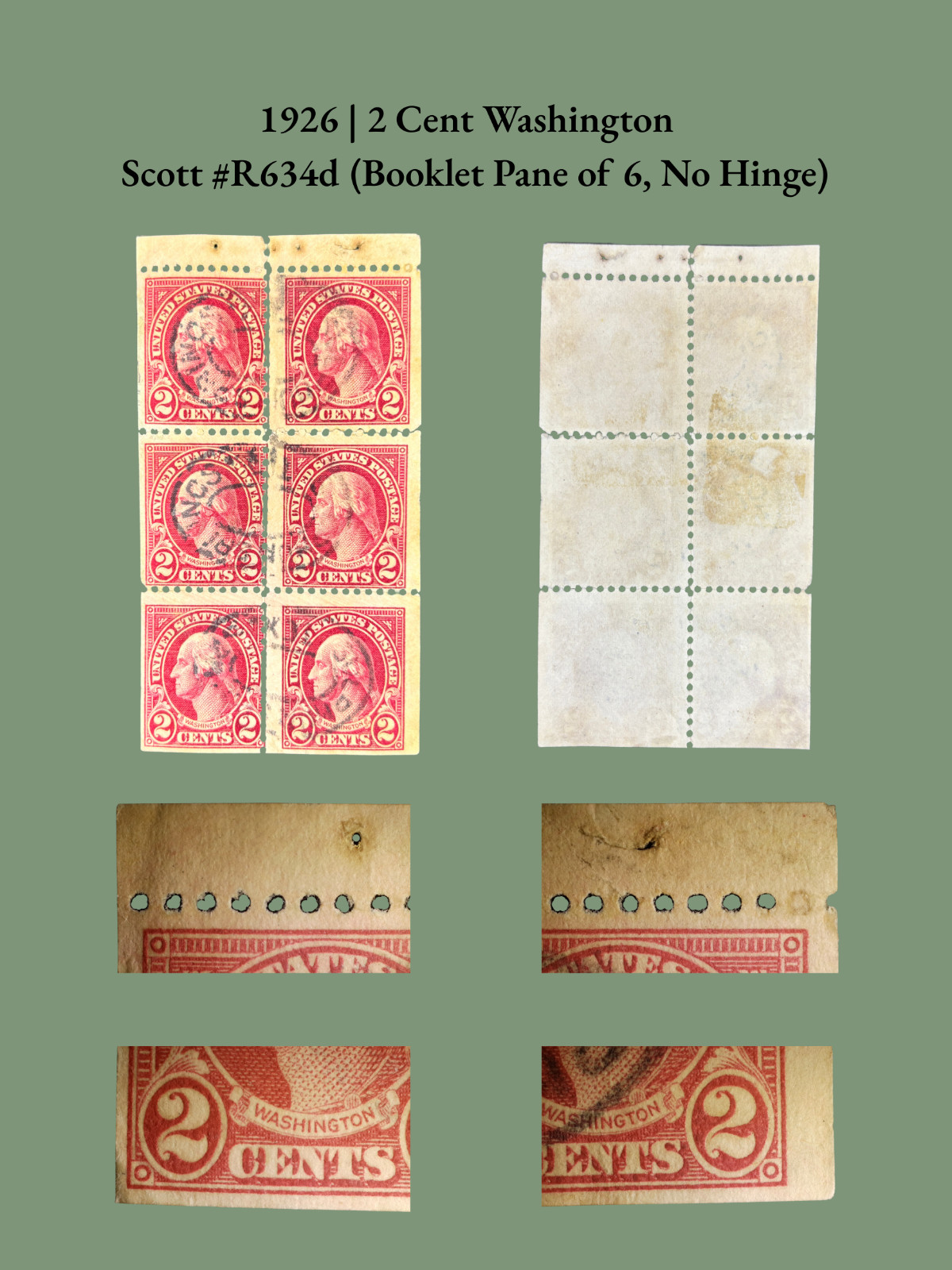 1926 | 2 Cent Washington Scott 554c Booklet Pane of 6