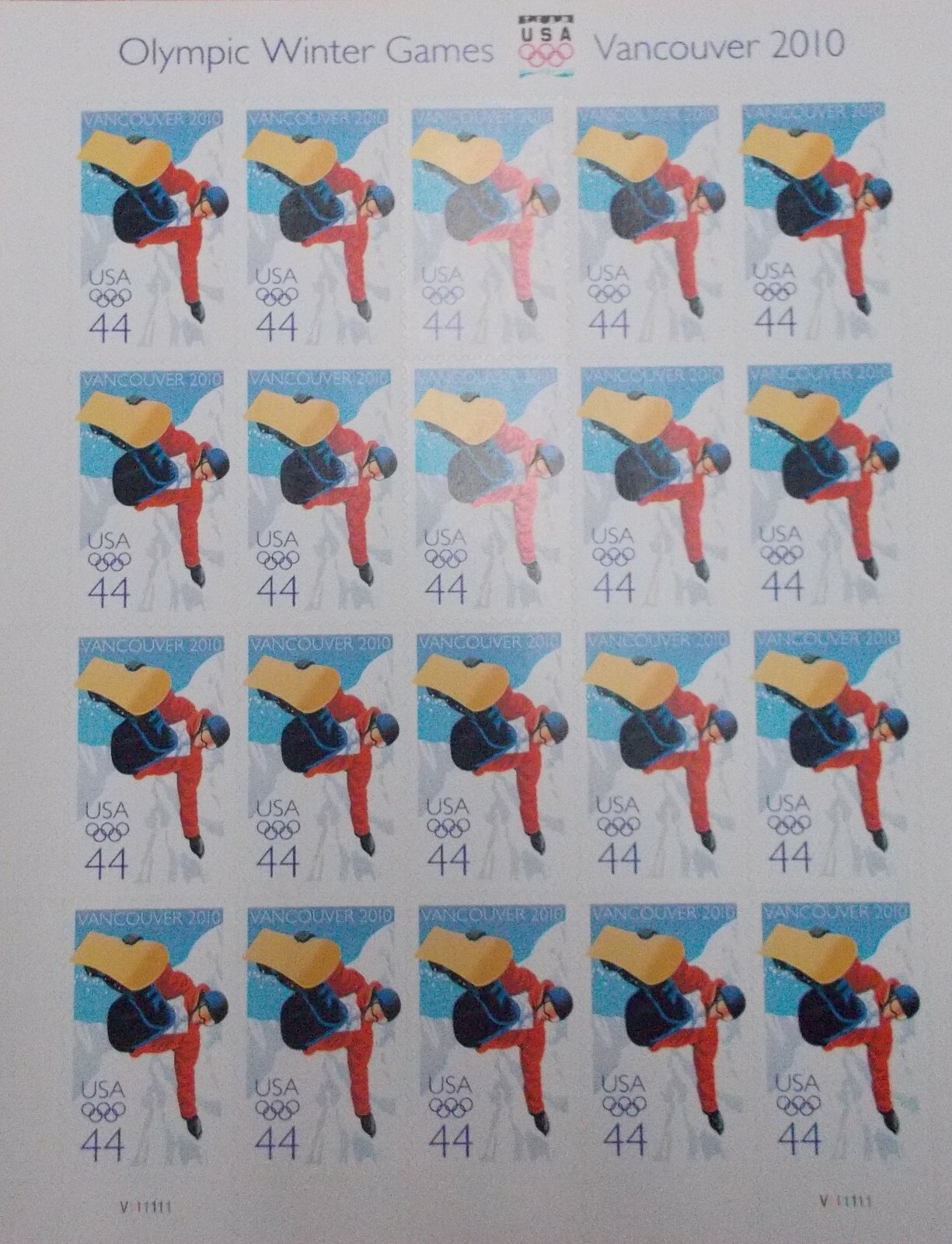 #4436 OLYMPIC WINTER GAMES VANCOUVER 2010 of 20 44 Cent Stamps MNH Free Shipping