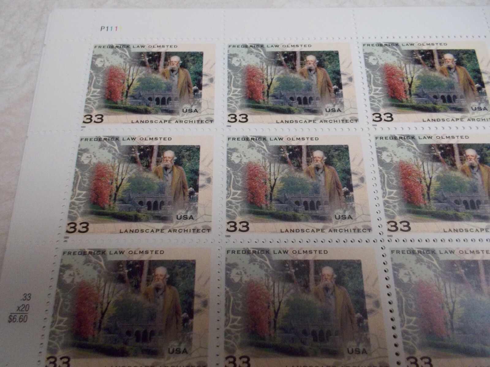 #3338 FREDERICK LAW OLMSTEAD 20 33 CENT STAMPS 1998/1999 MNH Free Shipping