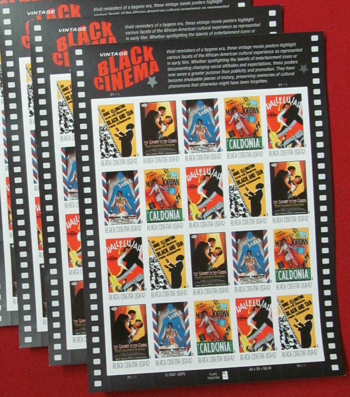 Three Sheets x 20 = 60 Of Vintage BLACK CINEMA 42¢ US USA Stamps. Sc # 4336-4340