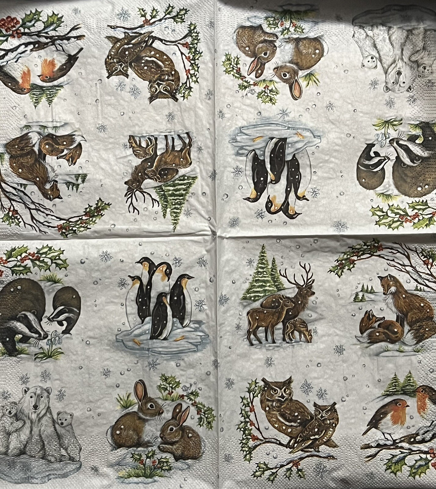 TWO Individual Decoupage Paper Lunch Napkin 3-Ply Deer Penquins, Rabbits Animal