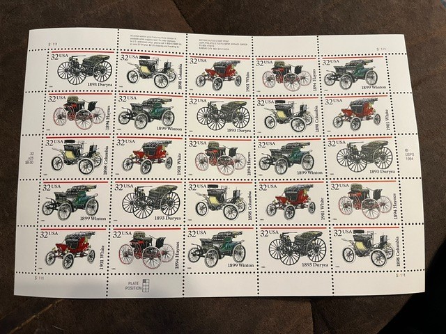Scott #3019-23. 32c Antique Autos pane of 25. MNH. free shipping.