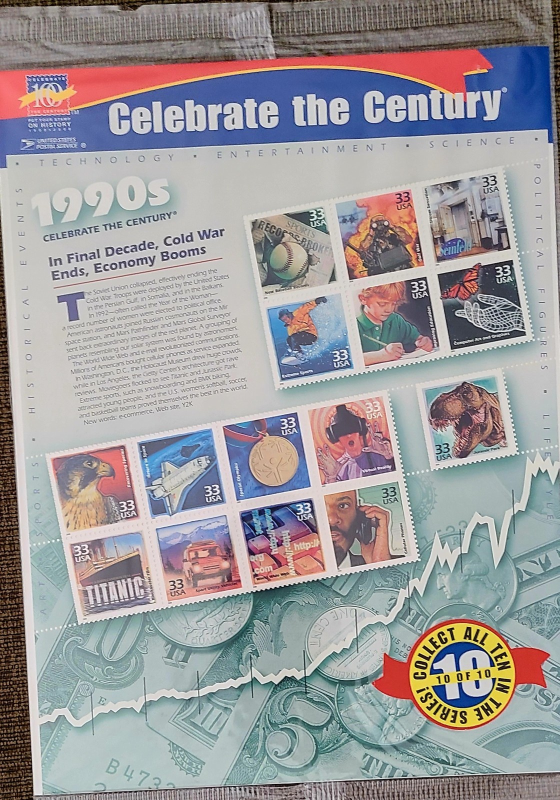 CELEBRATE THE CENTURY 1900-1990 Complete 10 Sheet Set US Stamps USA #3182-3191