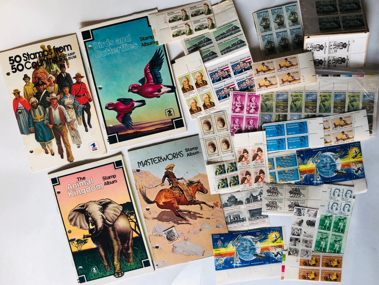 Vintage USPS Stamp Collection Lot – Unused Stamps Booklets Sheets Animals Butter