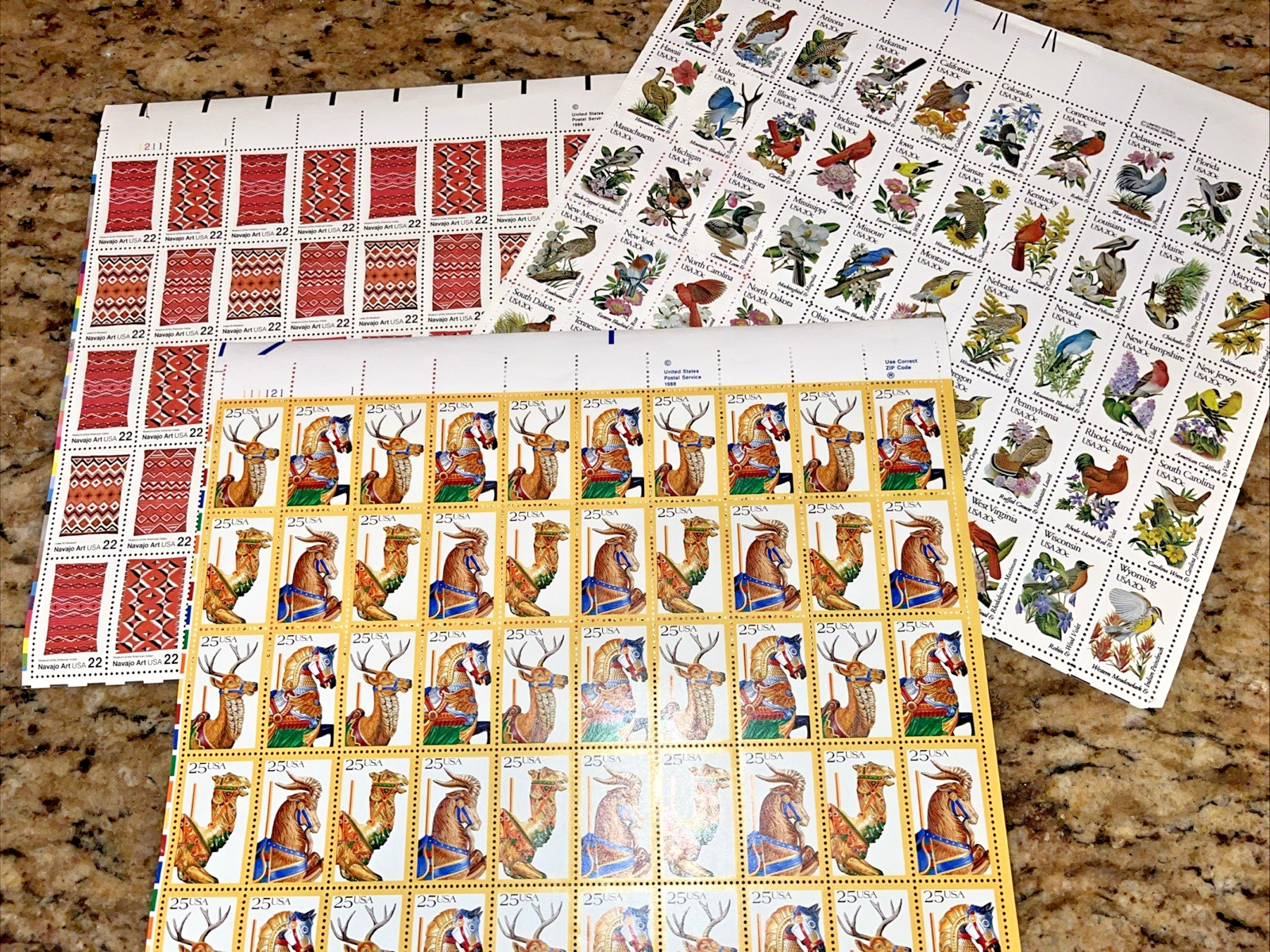 Lot of 150 Unused 22/20/25 Stamps US Postage Sheets VG Condition, $33 Face Value