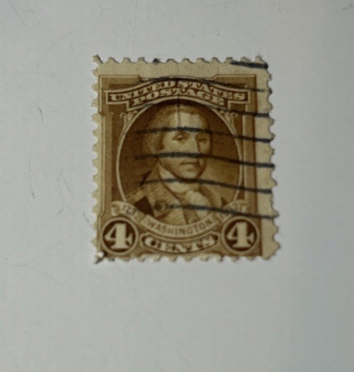 George Washington 4-Cent Stamp “As shown” Cancelled & With/ sign of hinge