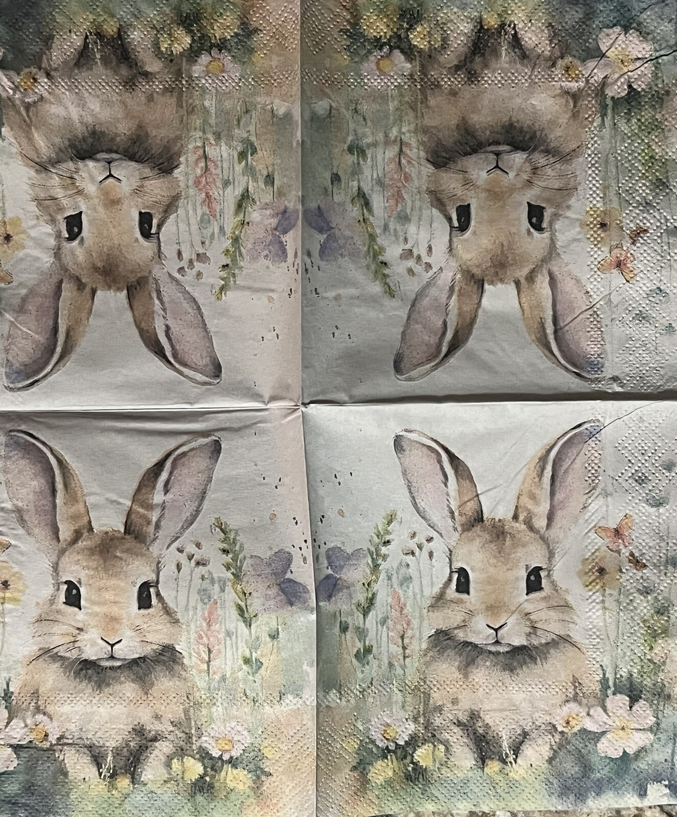 TWO Paper Beverage Decoupage Art Craft Napkin EASTER BUNNY RABBIT-watercolor 5×5