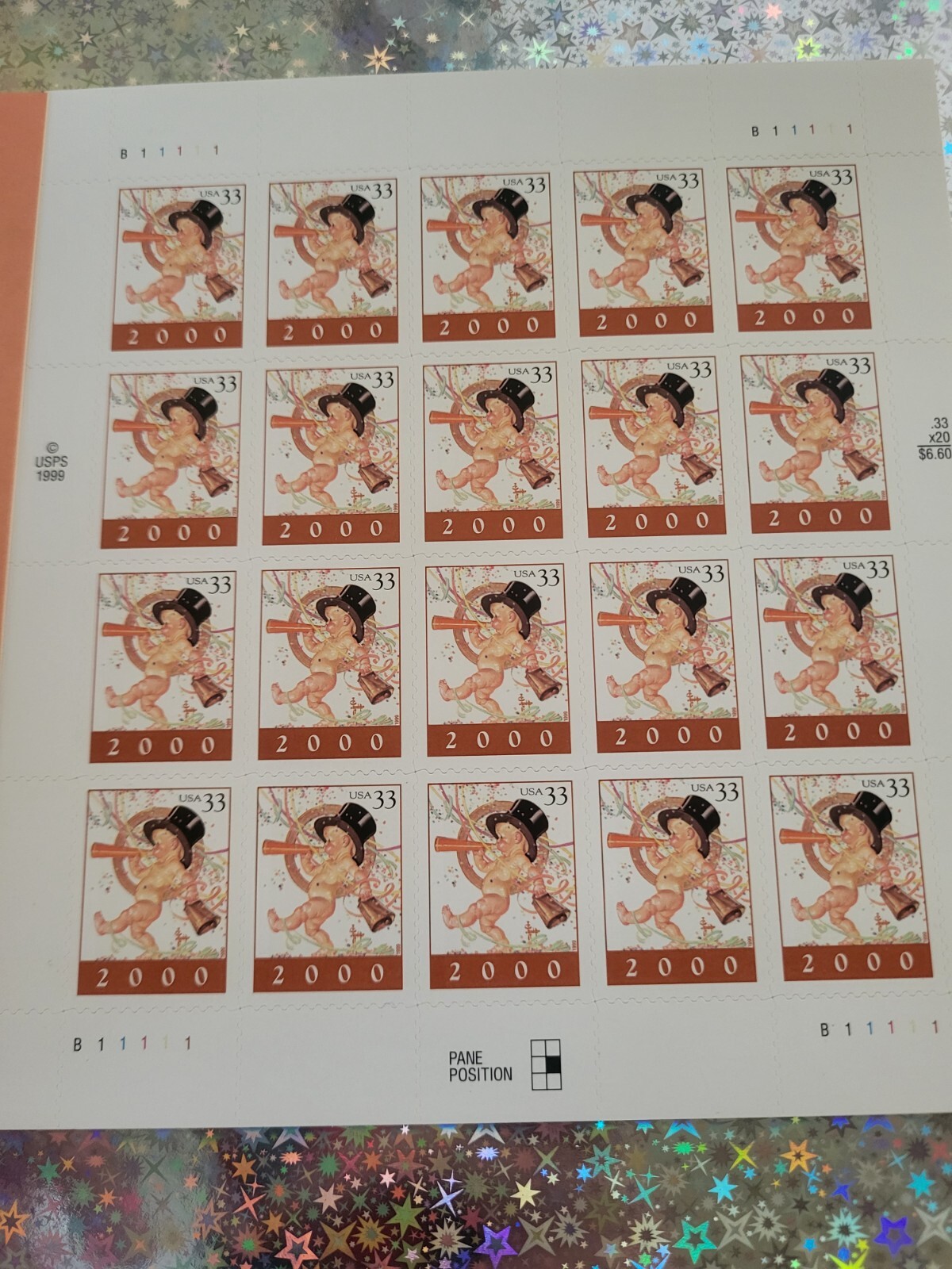 US Stamps Scott #3369 – 1999 33c Year 2000 Full Sheet of 20 MNH w/1st Day Sale