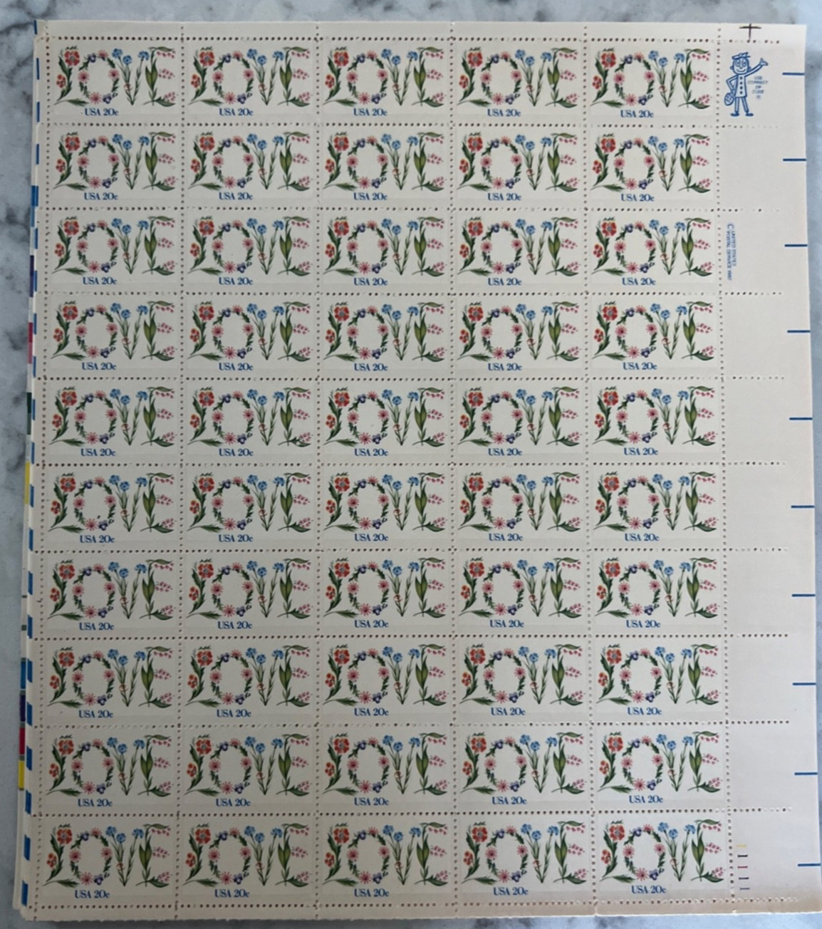 US SCOTT 1951 SHEET (PANE) OF 50 LOVE STAMPS 20¢ FACE MNH