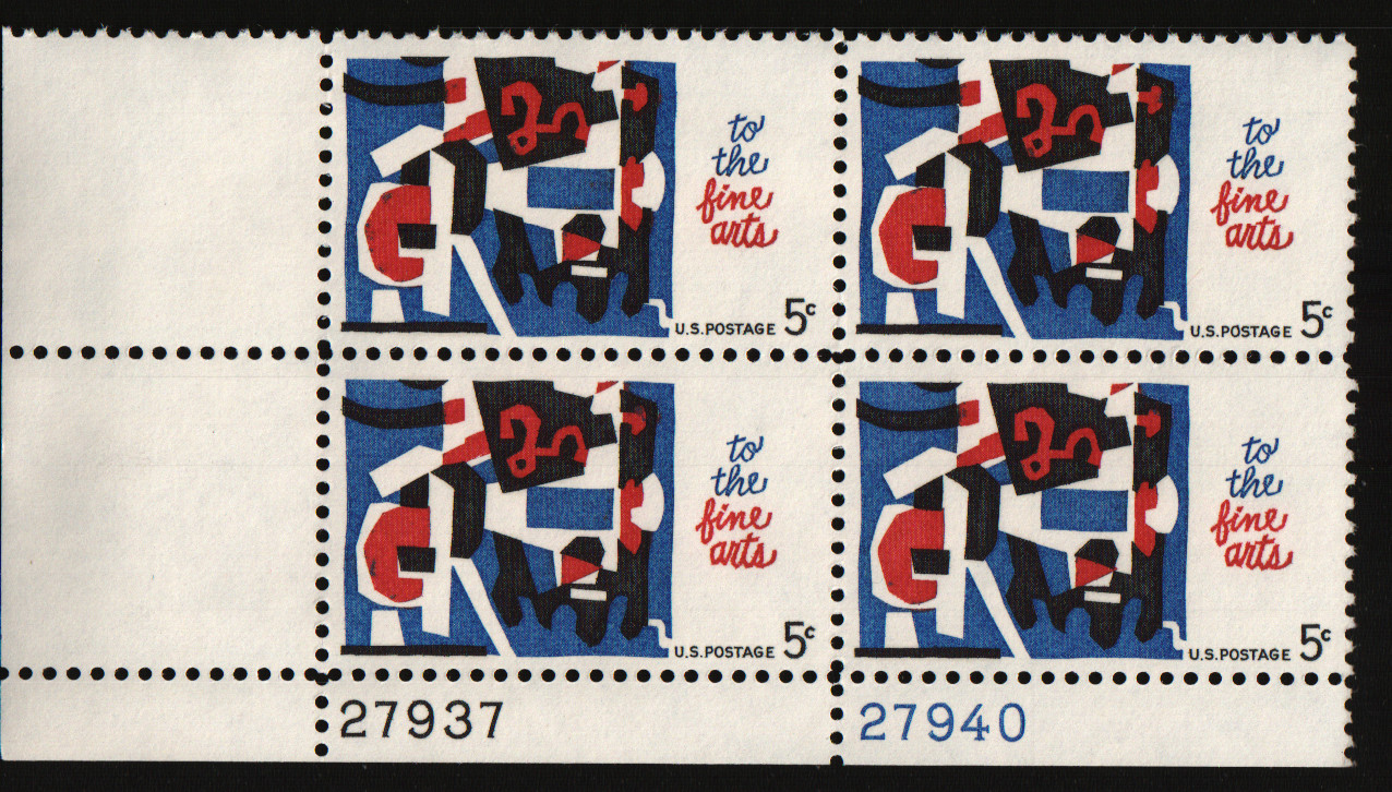 1964 5c Fine Arts Plate Block of Four Scott #1259 ST034