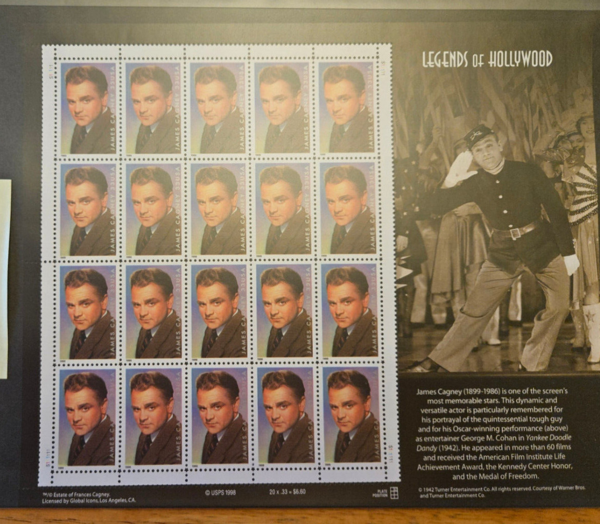 SCOTT #3329 Sheet of 20 JAMES CAGNEY 33¢ Stamps Face Value $6.60 MNH