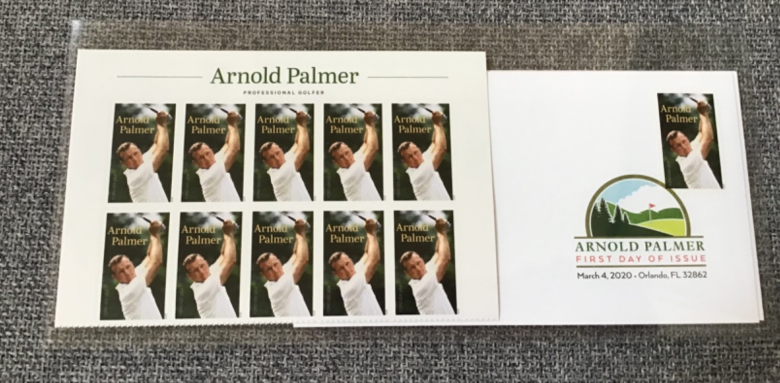 US SCOTT 5455 SHEET OF 20 ARNOLD PALMER FOREVER STAMPS WITH 2 STAMPED ENVELOPES