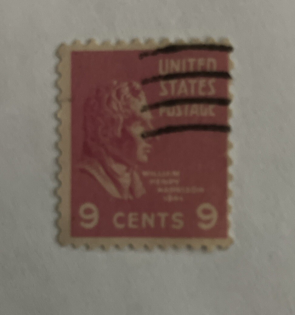 US Used Postage Stamp 1938 President William Henry Harrison 9 Cent Pink