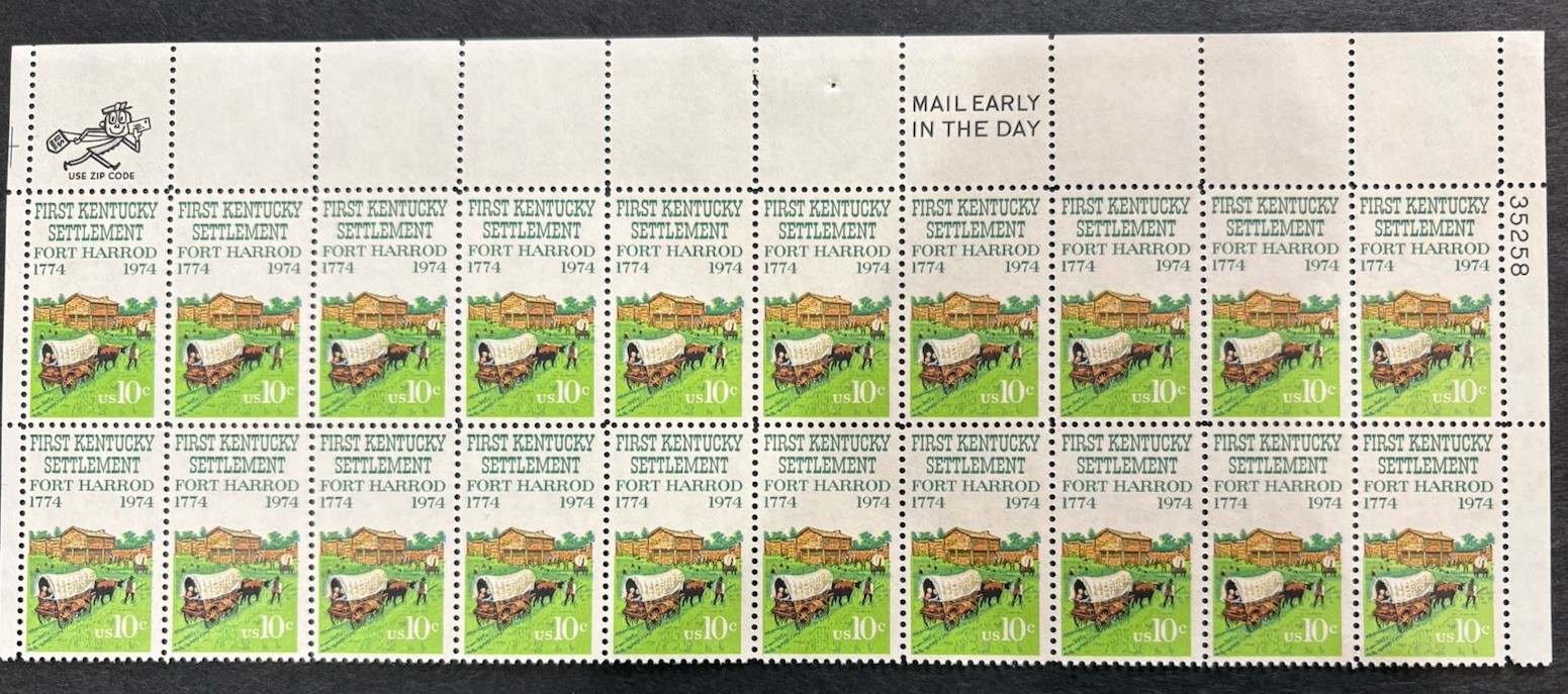 1974 US Scott #1542, 10c First Kentucky Settlement Stamps, MNH Block of 20