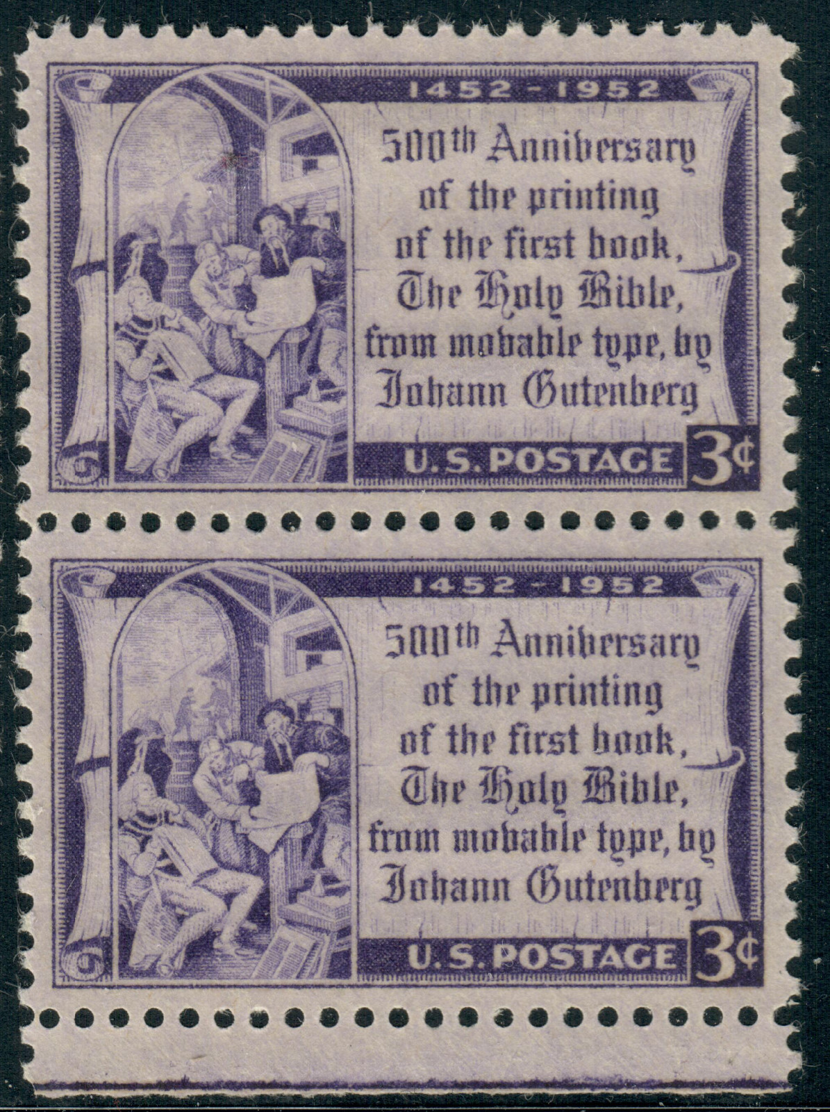USA – 1952 – The 500th Anniversary of the Gutenberg Bible – 3¢ x2 – #2909