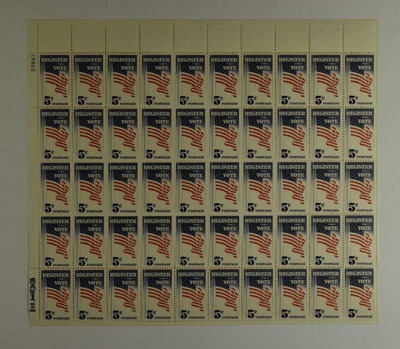 US SCOTT 1249 PANE OF 50 REGISTER TO VOTE STAMPS 5 CENT FACE MNH