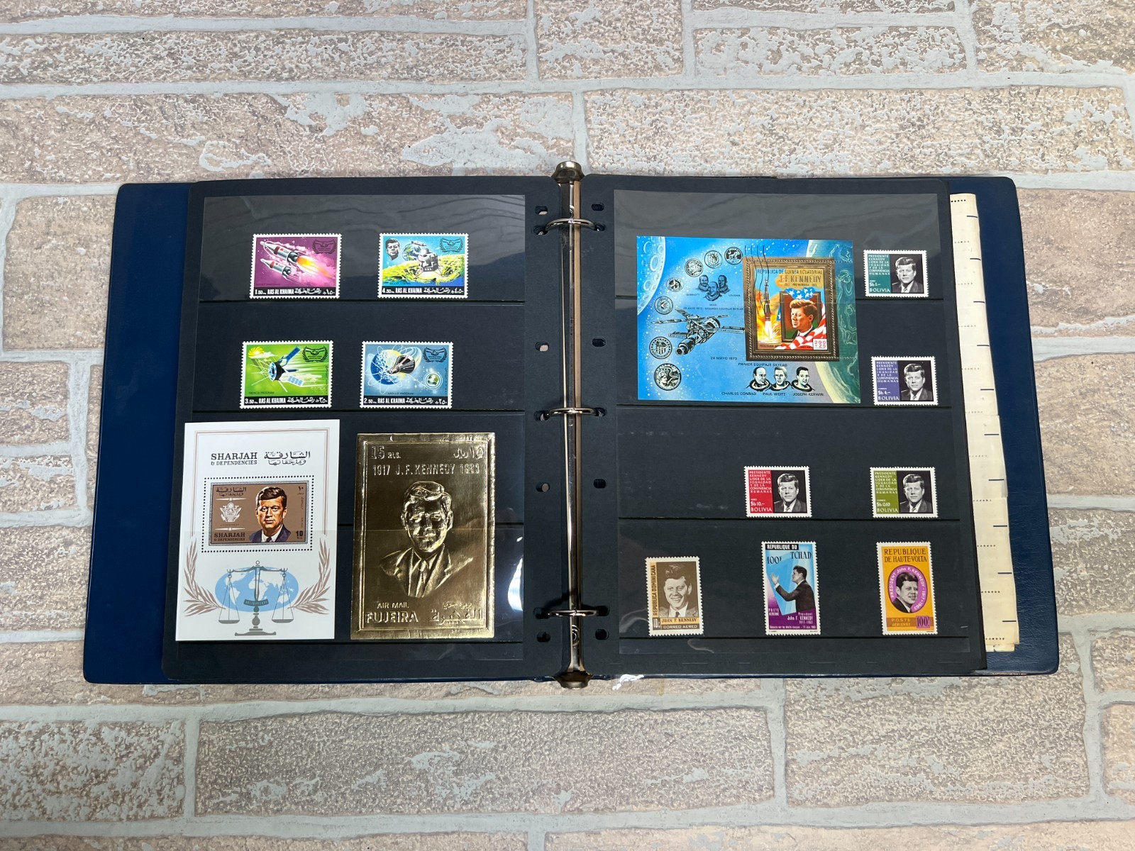 HUGE RARE VINTAGE John F Kennedy Commemorative Stamp Portfolio