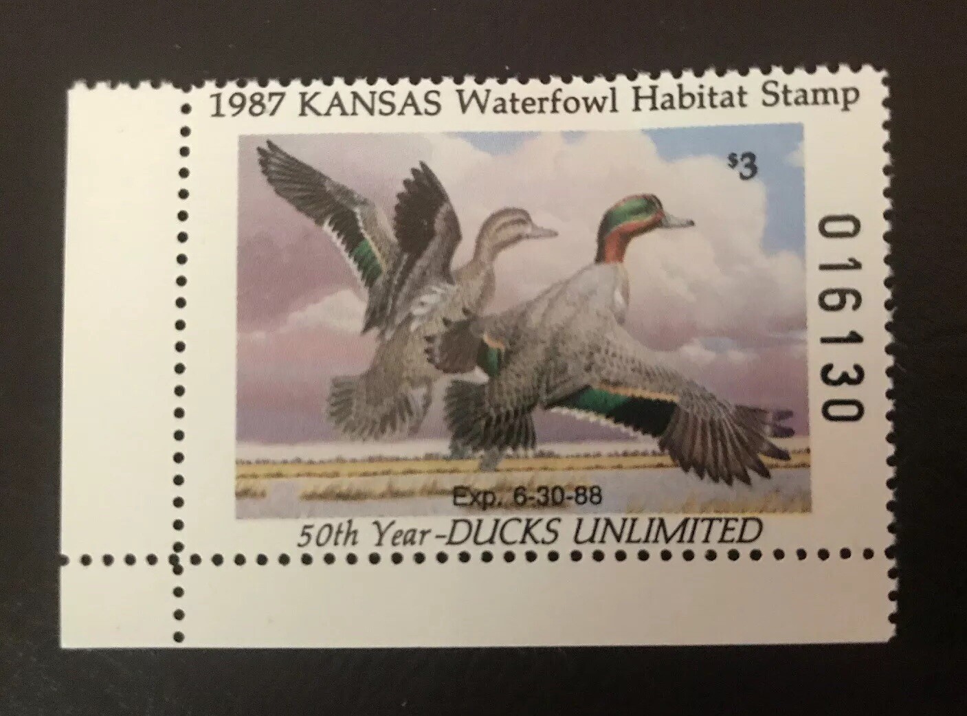 1987 Kansas Waterfowl Habitat Duck Stamp 50th Anniv Yr – Ducks Unlimited (USA)