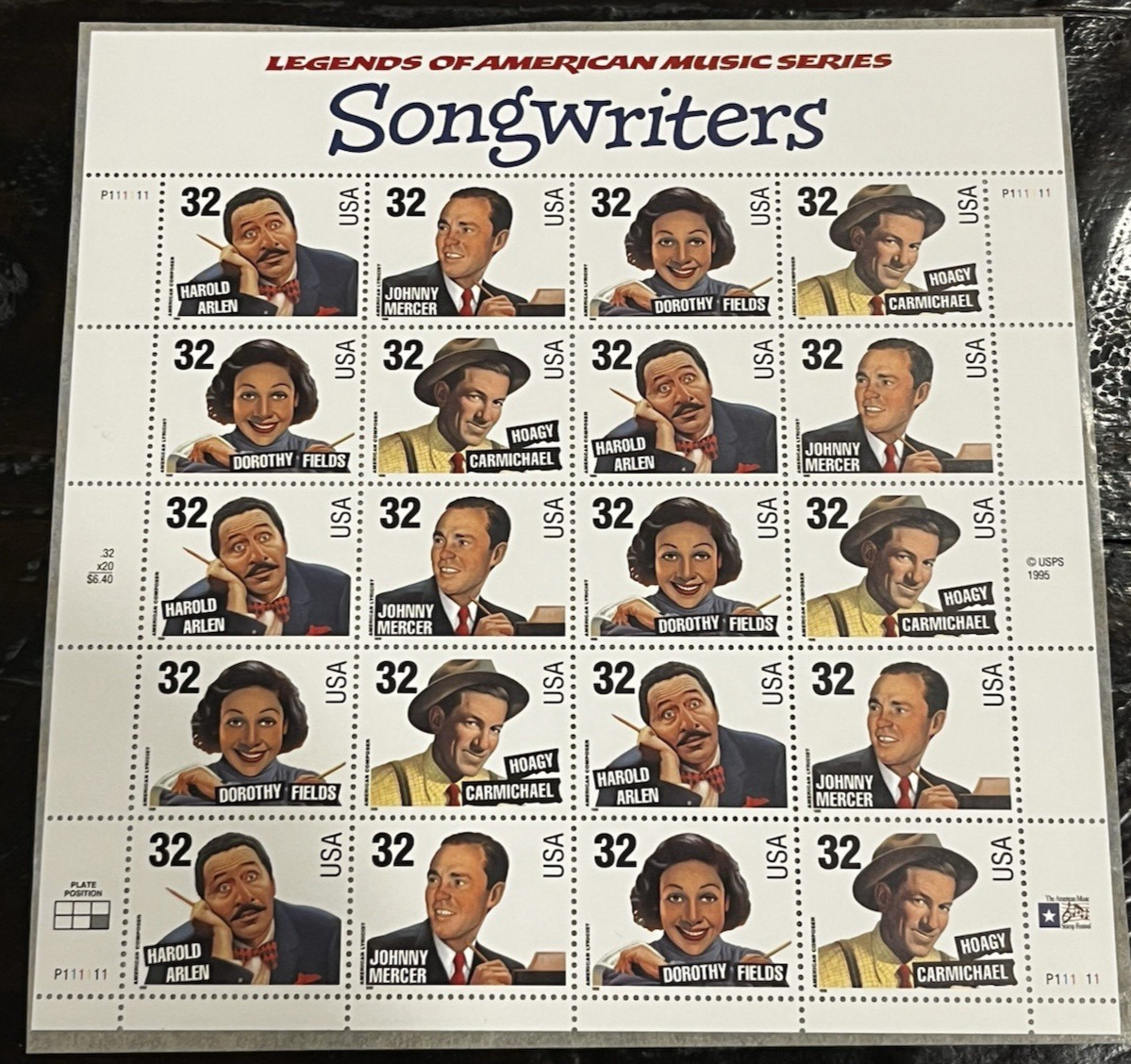 US 1996 SC 3100-3103 29c American Music Series Songwriters Sheet of 20 MNH