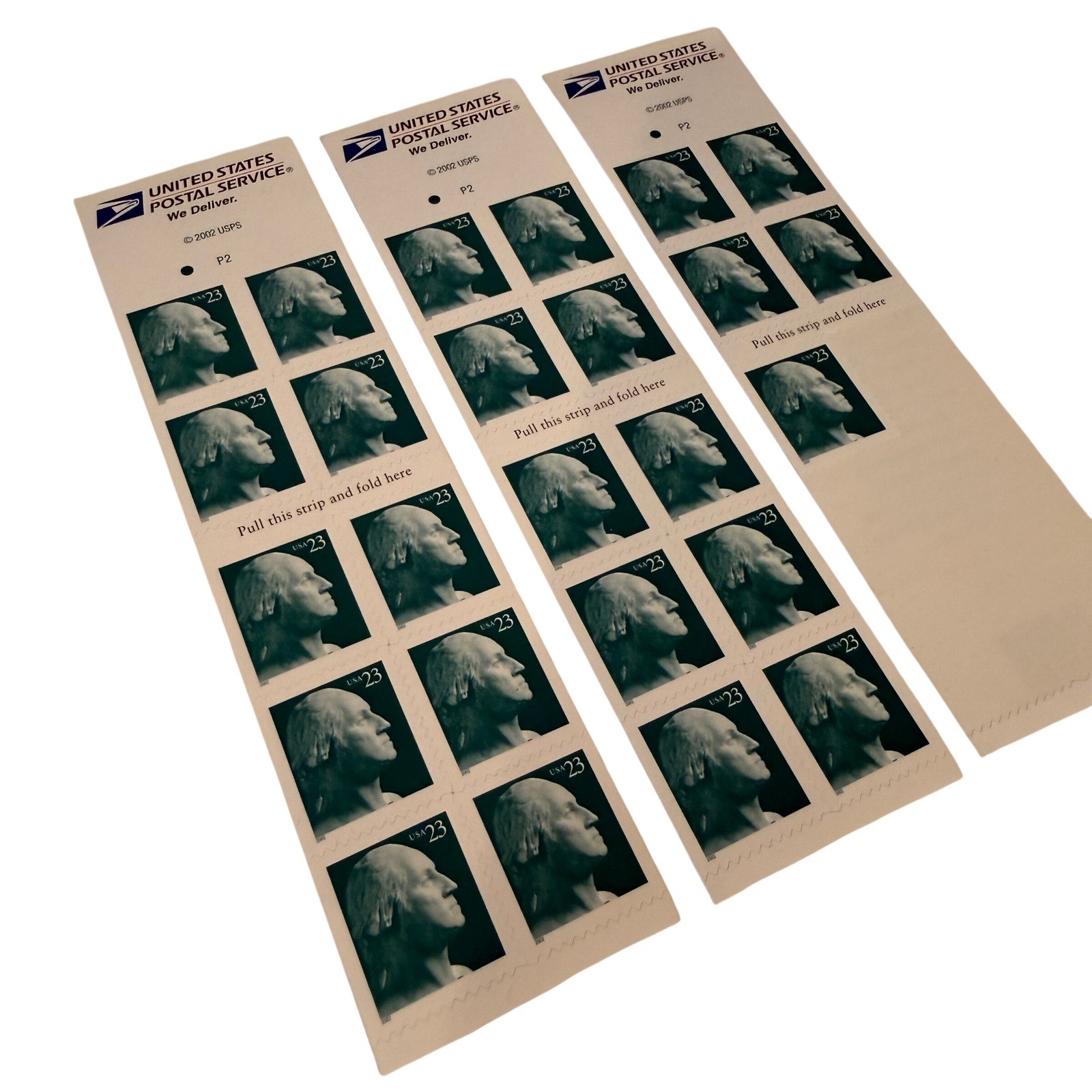 25 Vintage 2002 USPS George Washington 23 Cent Stamps Dark Green Teal Strips