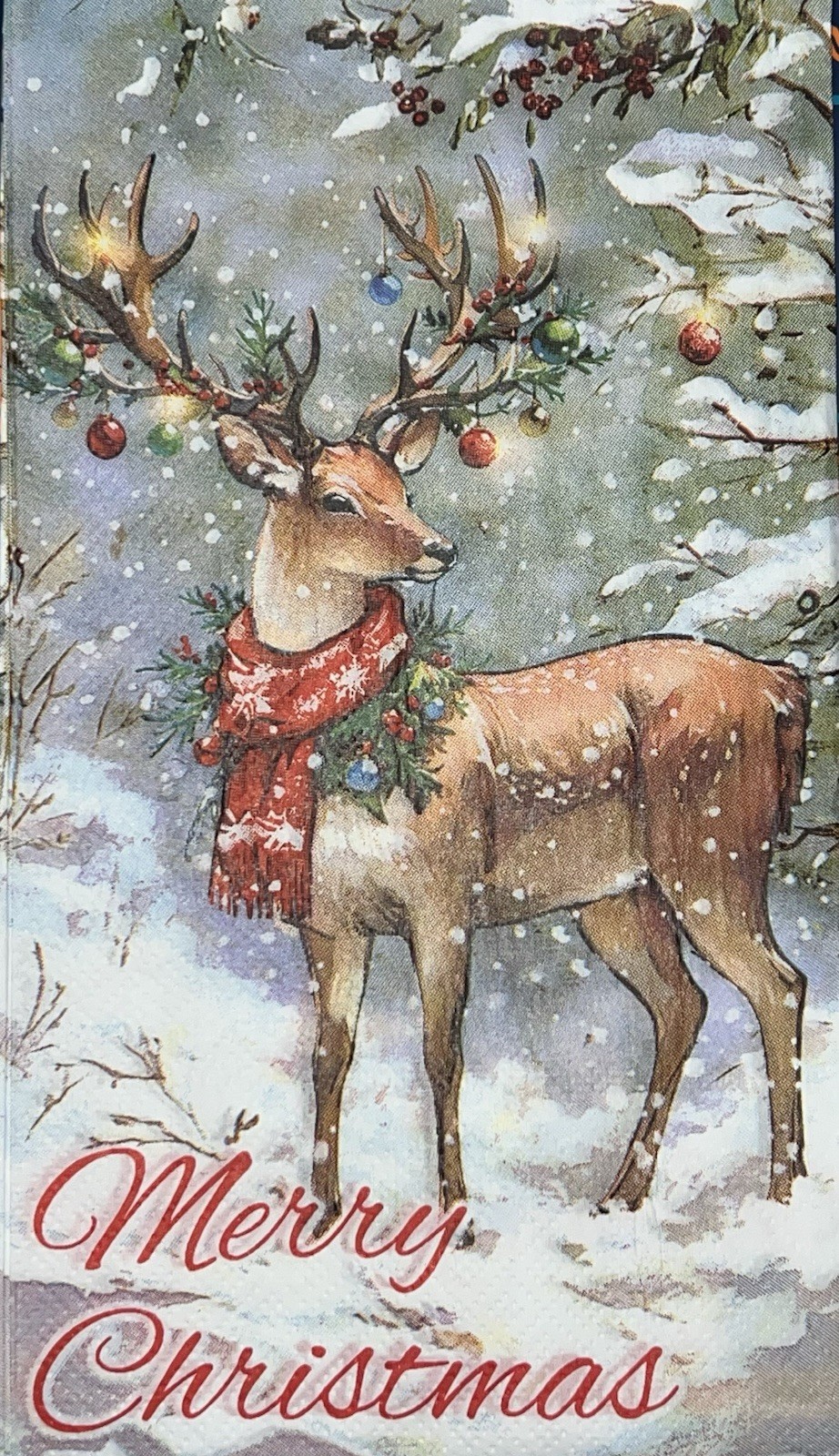 TWO Individual paper dinner Decoupage napkins 2ply Reindeer Christmas Tree/snow