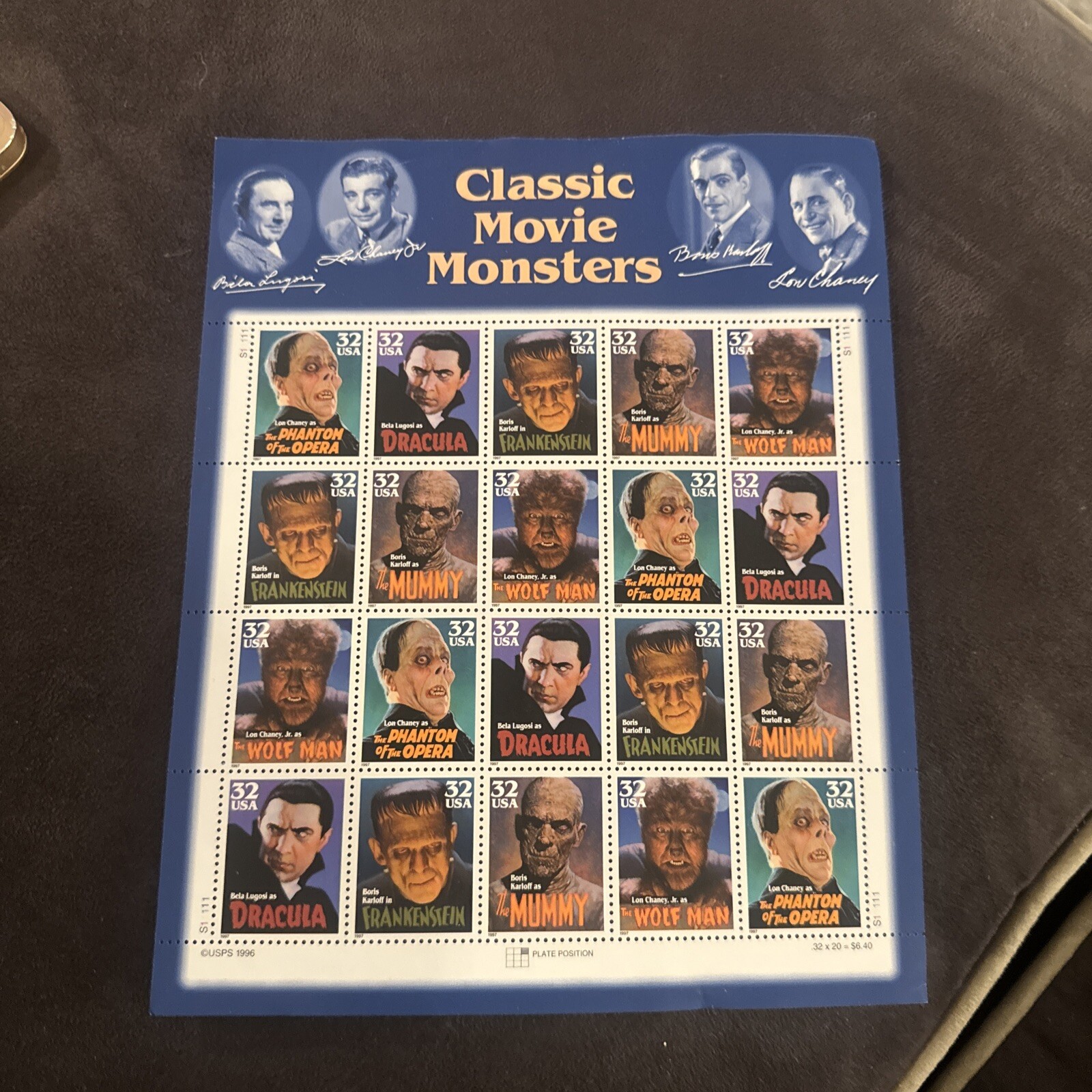United States 32¢ Movie Monsters Postage Stamp #3168-72 MNH Full Sheet