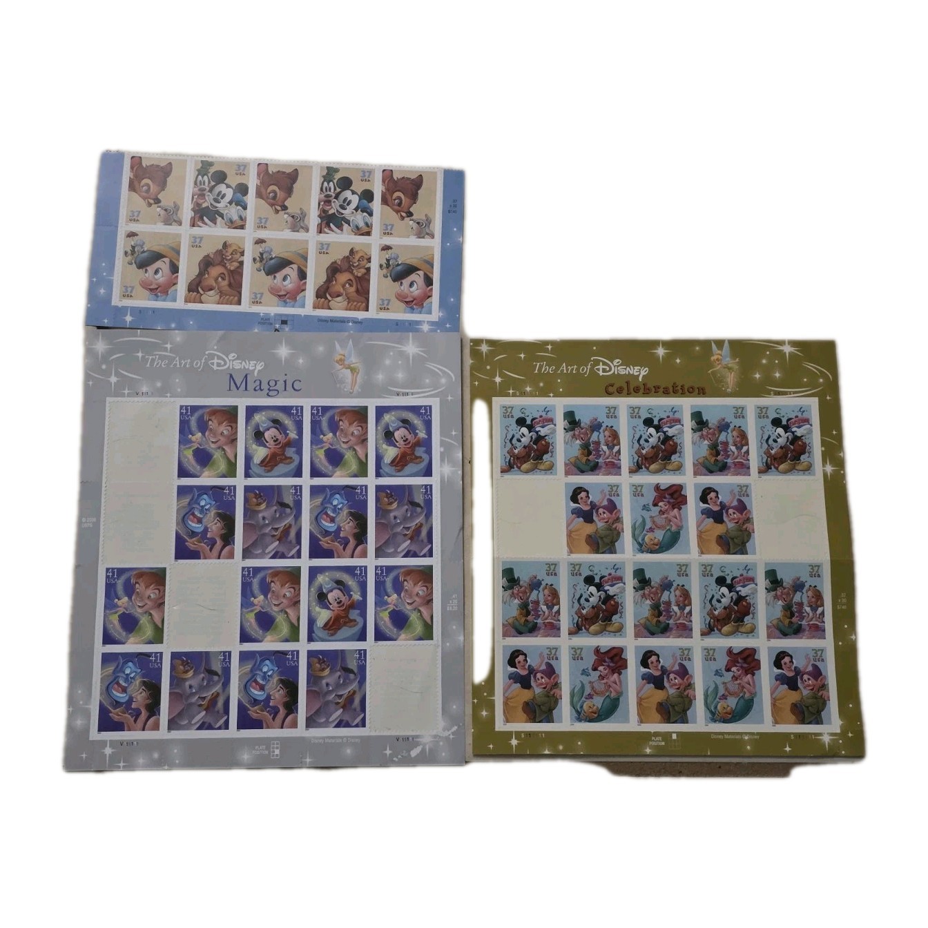 Three Partial Sheets The Art of Disney FRIENDSHIP 37¢ US Postage Stamp