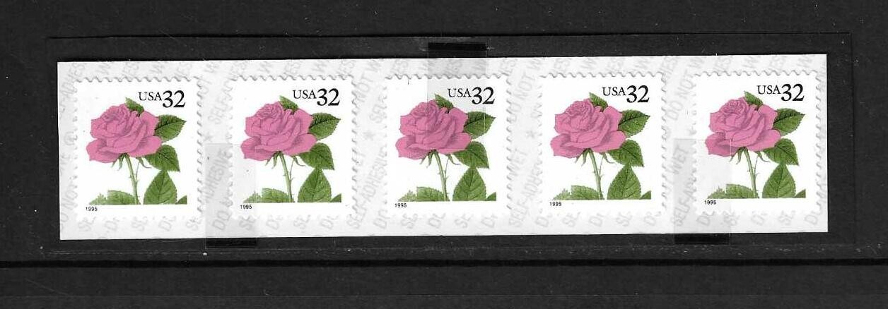 USA SC# 2492 Pink Rose / Strip Of 5 . MNH….