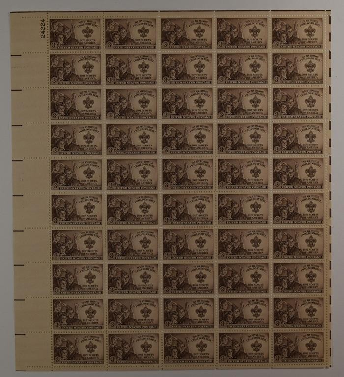 US SCOTT 995 SHEET OF 50 BOY SCOUTS OF AMERICA STAMPS 3 CENT FACE MNH