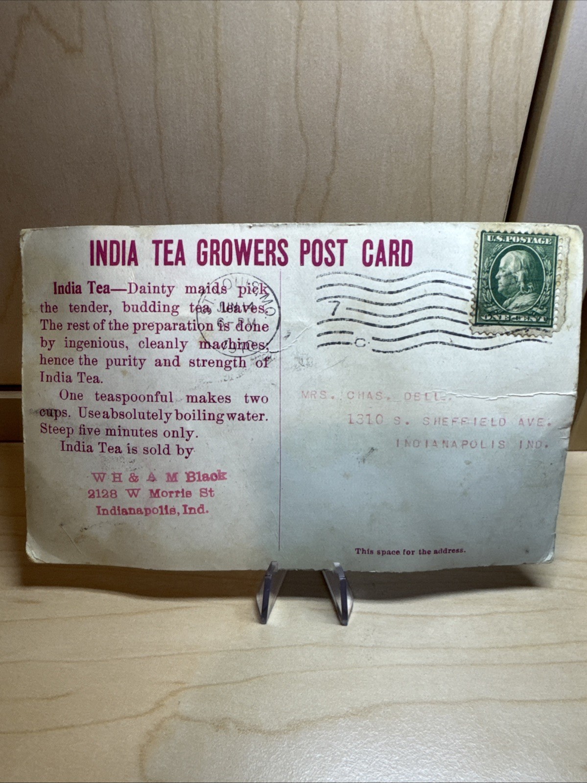 Benjamin Franklin 1 Cent Stamp on St Louis MO India Tea Growers Post Card 1910
