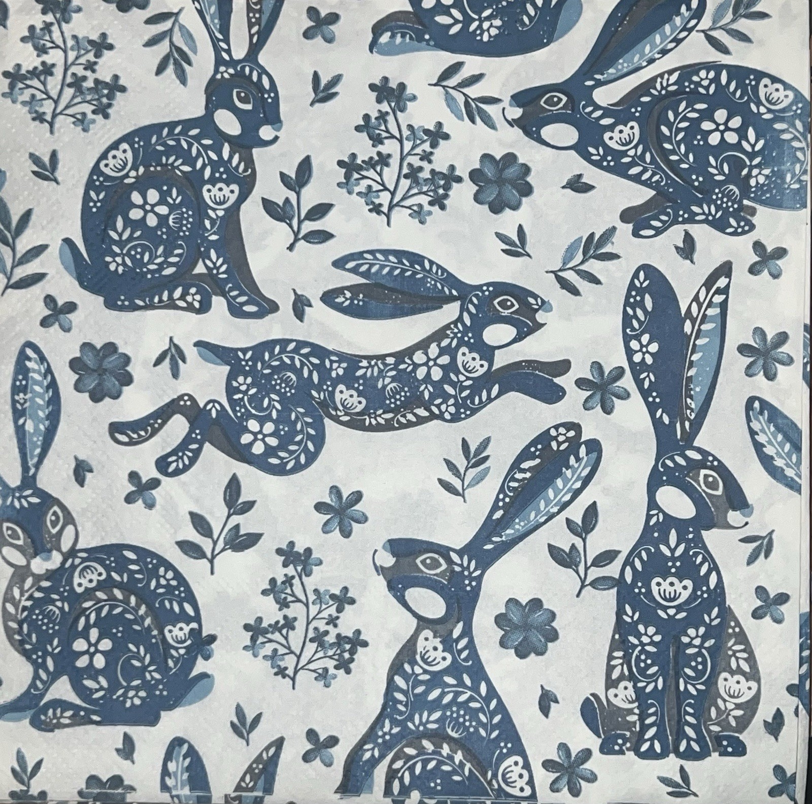 Three Paper LUNCHEON Decoupage Craft Napkin Blue European EASTER/BUNNY-RABBIT