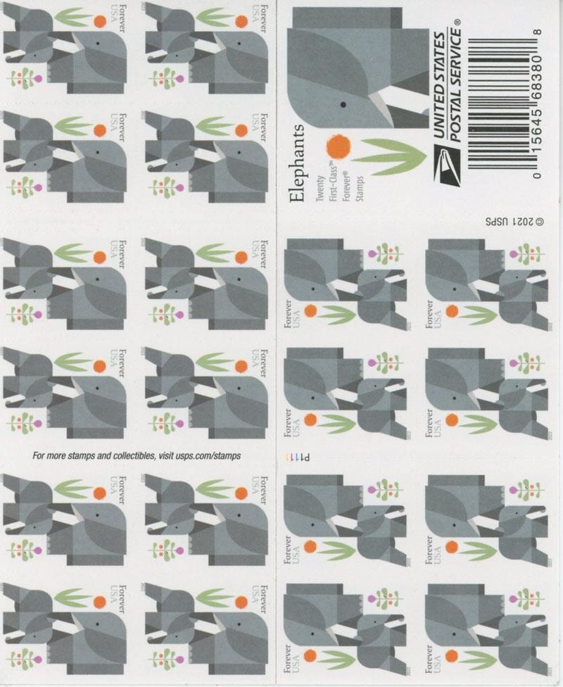 US SCOTT 5714 BOOKLET (PANE OF 20) ELEPHANTS STAMPS MNH