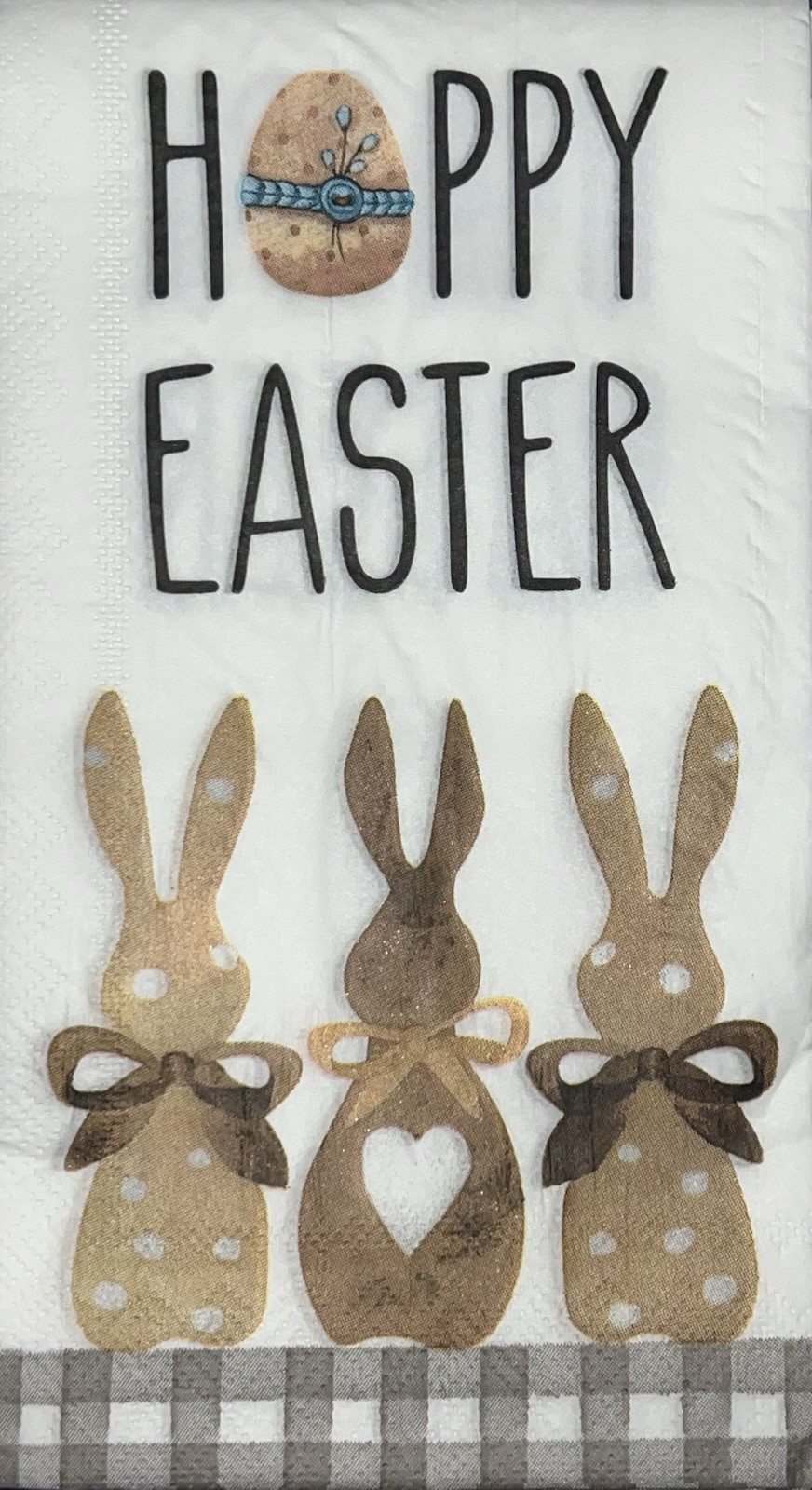 TWO Paper Dinner Decoupage Craft Napkins Happy Easter Brown Bunny Trio/Rabbits
