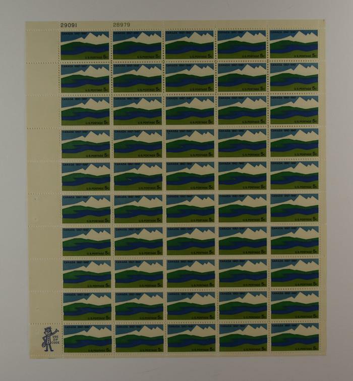 US SCOTT 1324 PANE OF 50 CANADA STAMPS 5 CENT FACE MNH