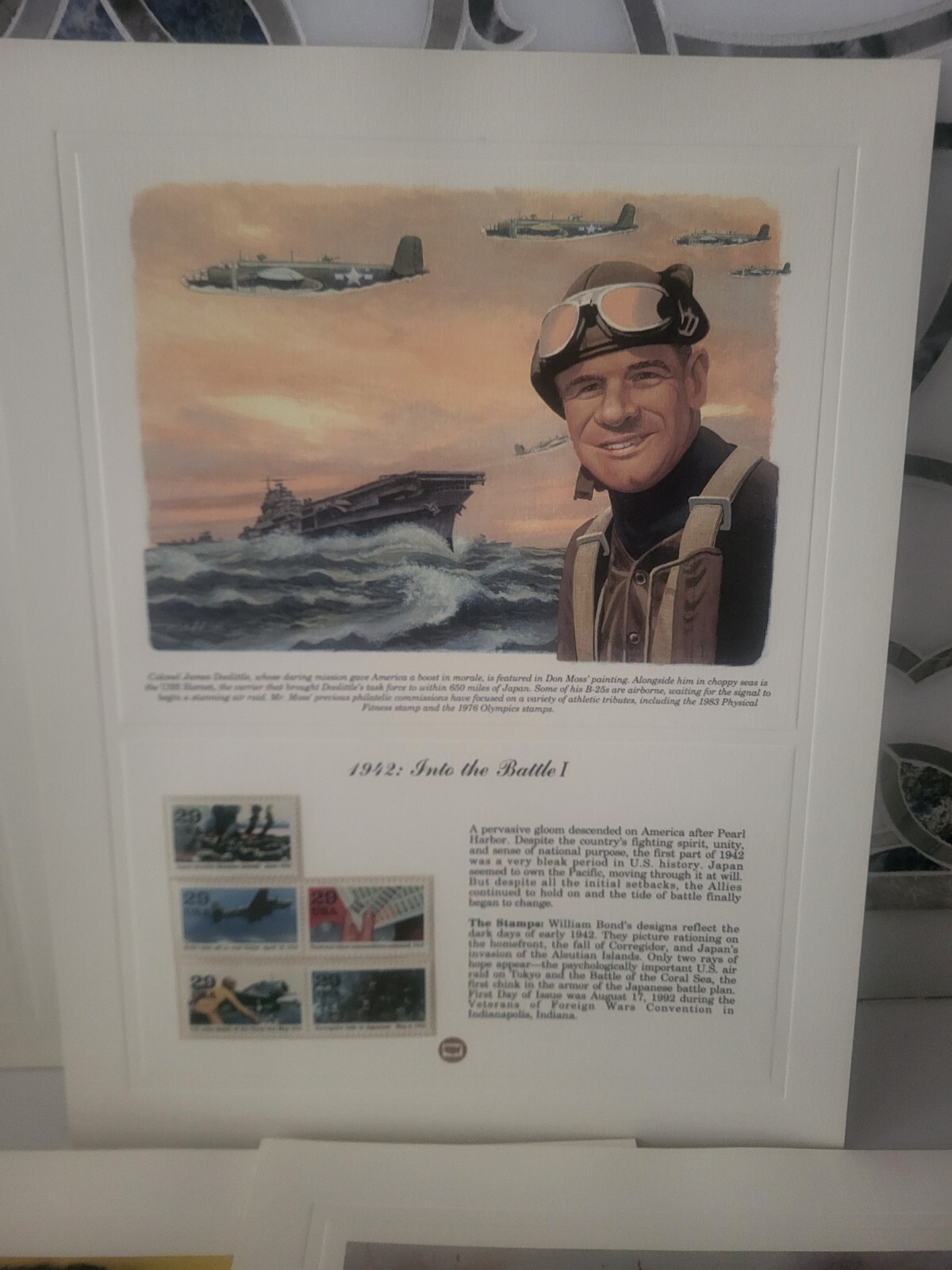 Donald Moss WWII Postage Stamp Art USPS SET OF 5 Farmable Gift (HTF Collectible)