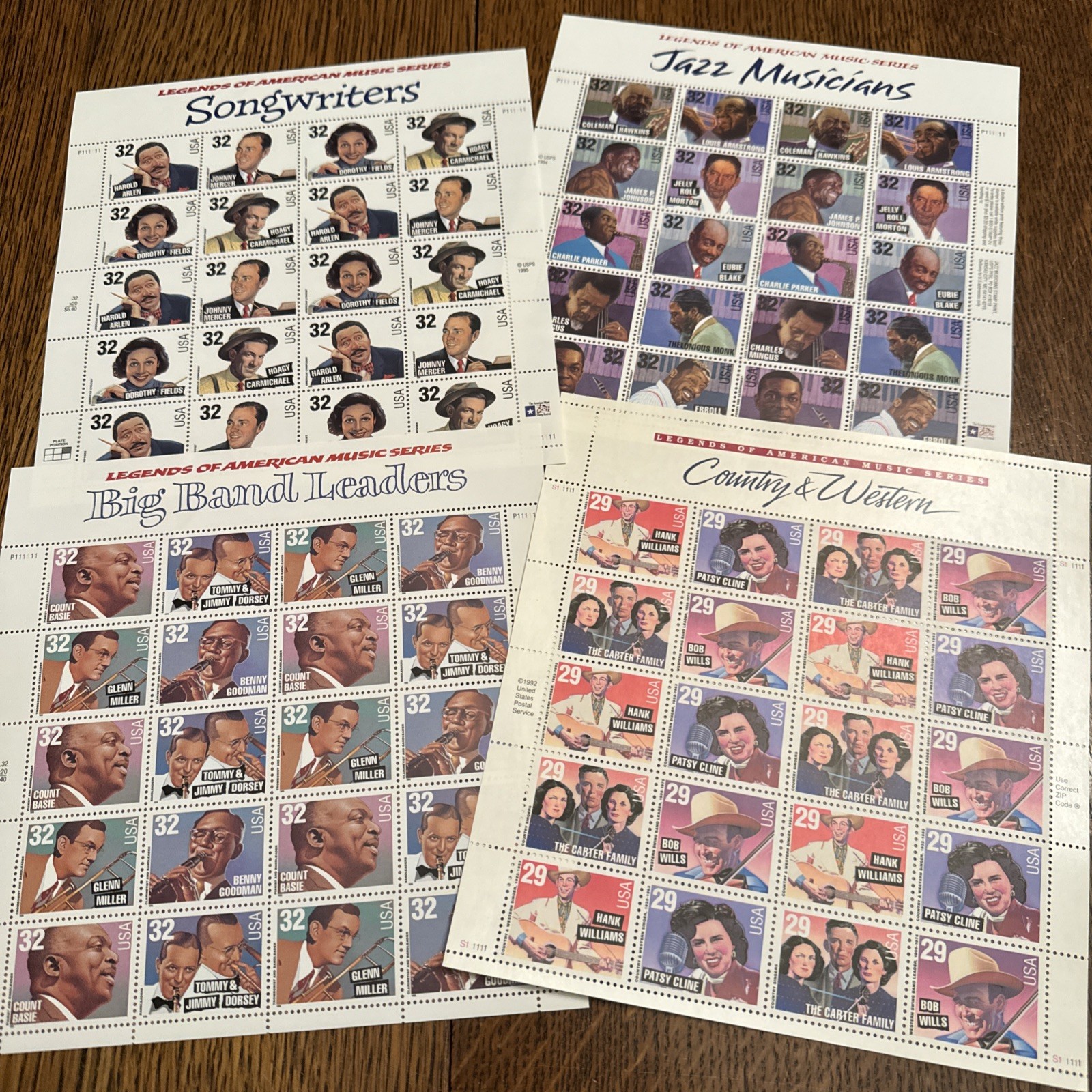 Set of 10 Full Sheets: LEGENDS OF AMERICAN MUSIC SERIES, US Postage Stamps, USA