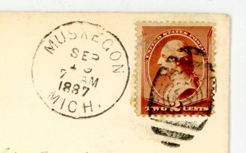 1887 Envelope Red Brown 2C Stamp Sophie Noble Newark Valley NY % Muskegon MI