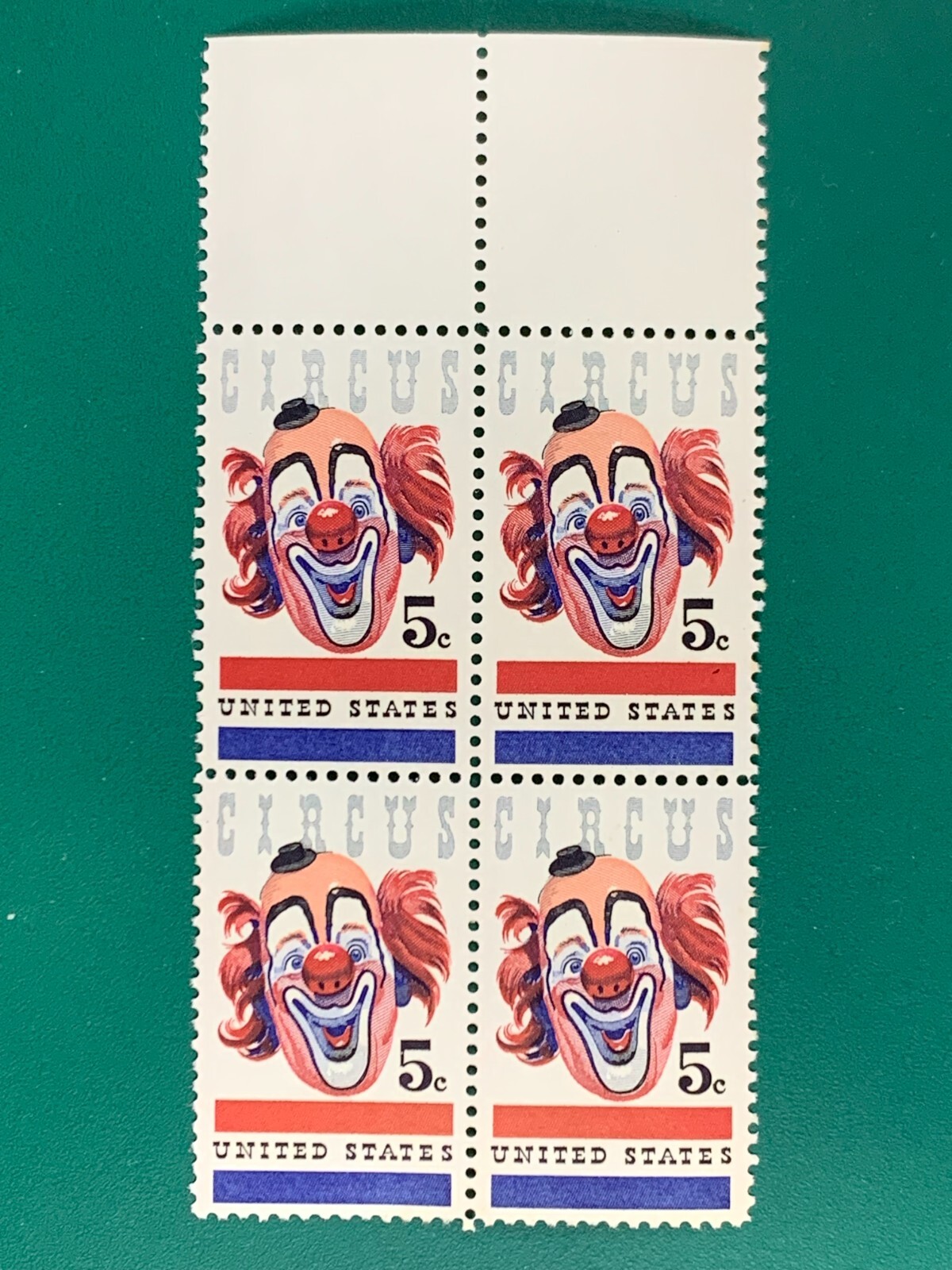 US Postage Circus 5Cents Plate Block Stamp Unused