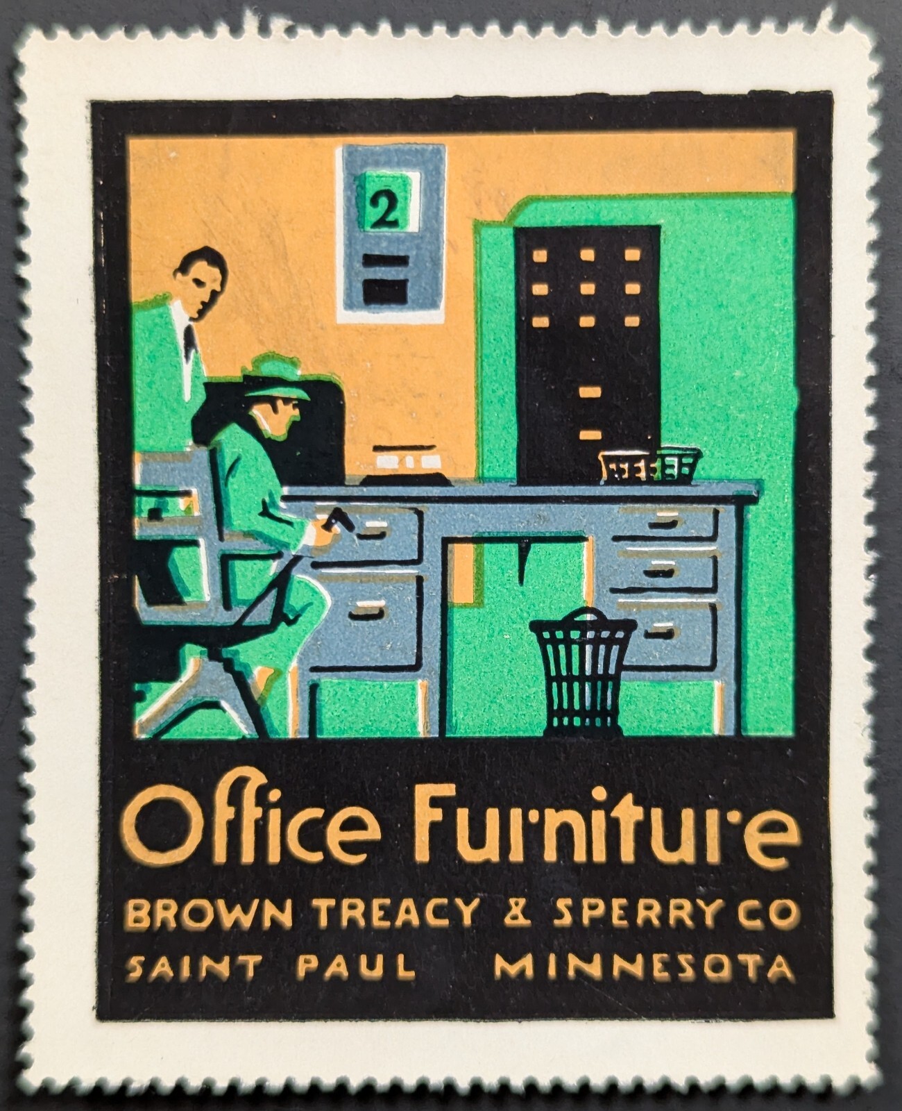 Vintage Brown Treacy Sperry Office Furniture Men Poster Stamp