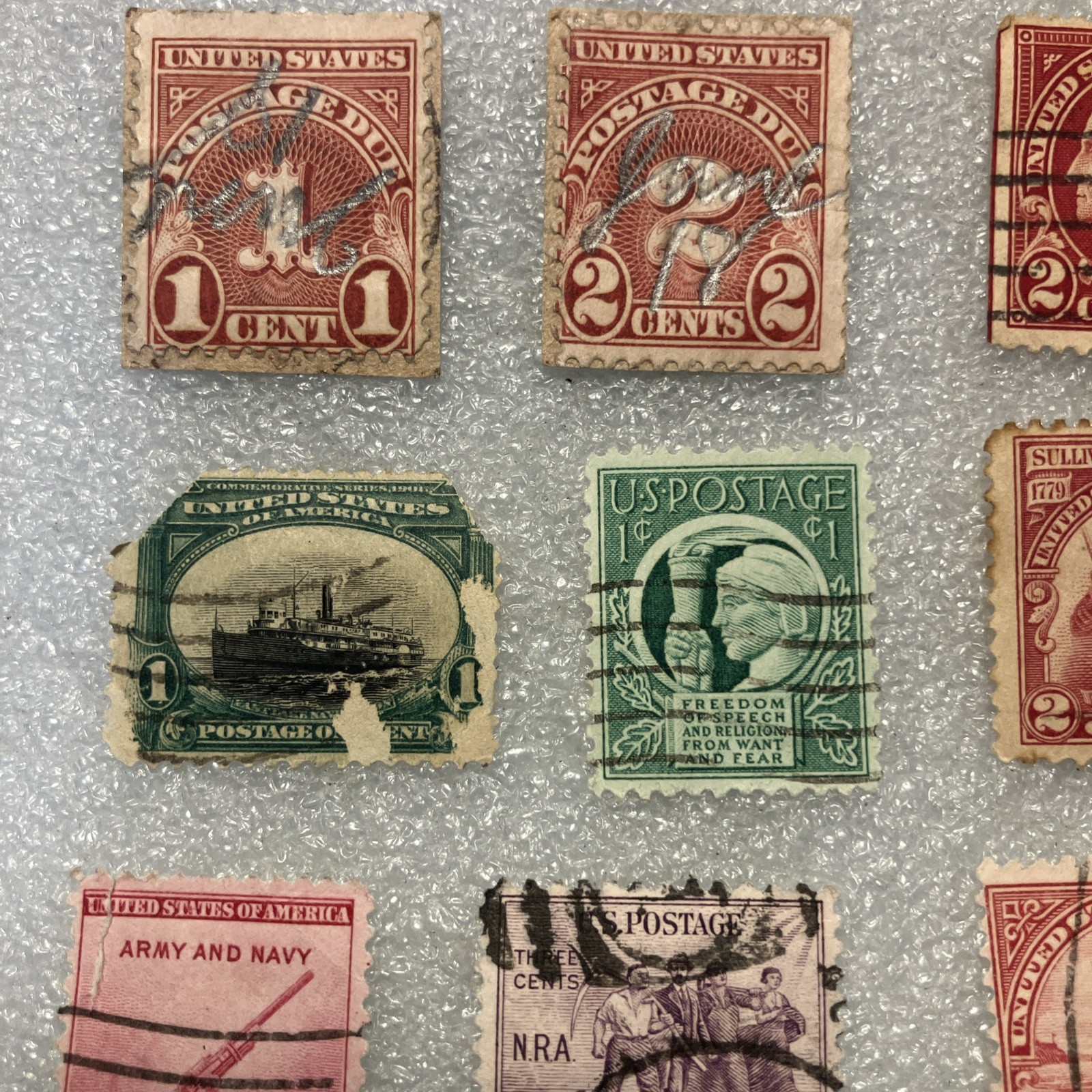 10 USED/Cancelled Commemorative 1c-20c USA Stamps; 1900-1965 mixed Lot. $1 Ships