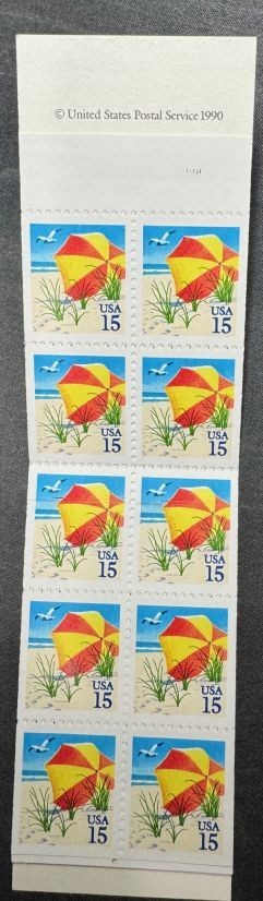 2443 Beach scene umbrella ocean US stamp bklt. 20 MINT NH BK170 1990 Wedding