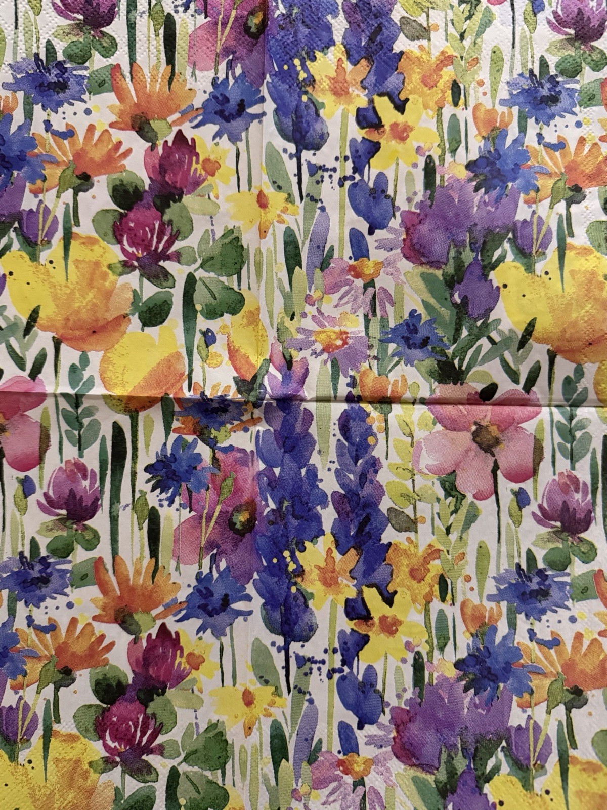 Three LUNCHEON Decoupage Craft Napkin Watercolor Wild Flowers/Floral 6.5”