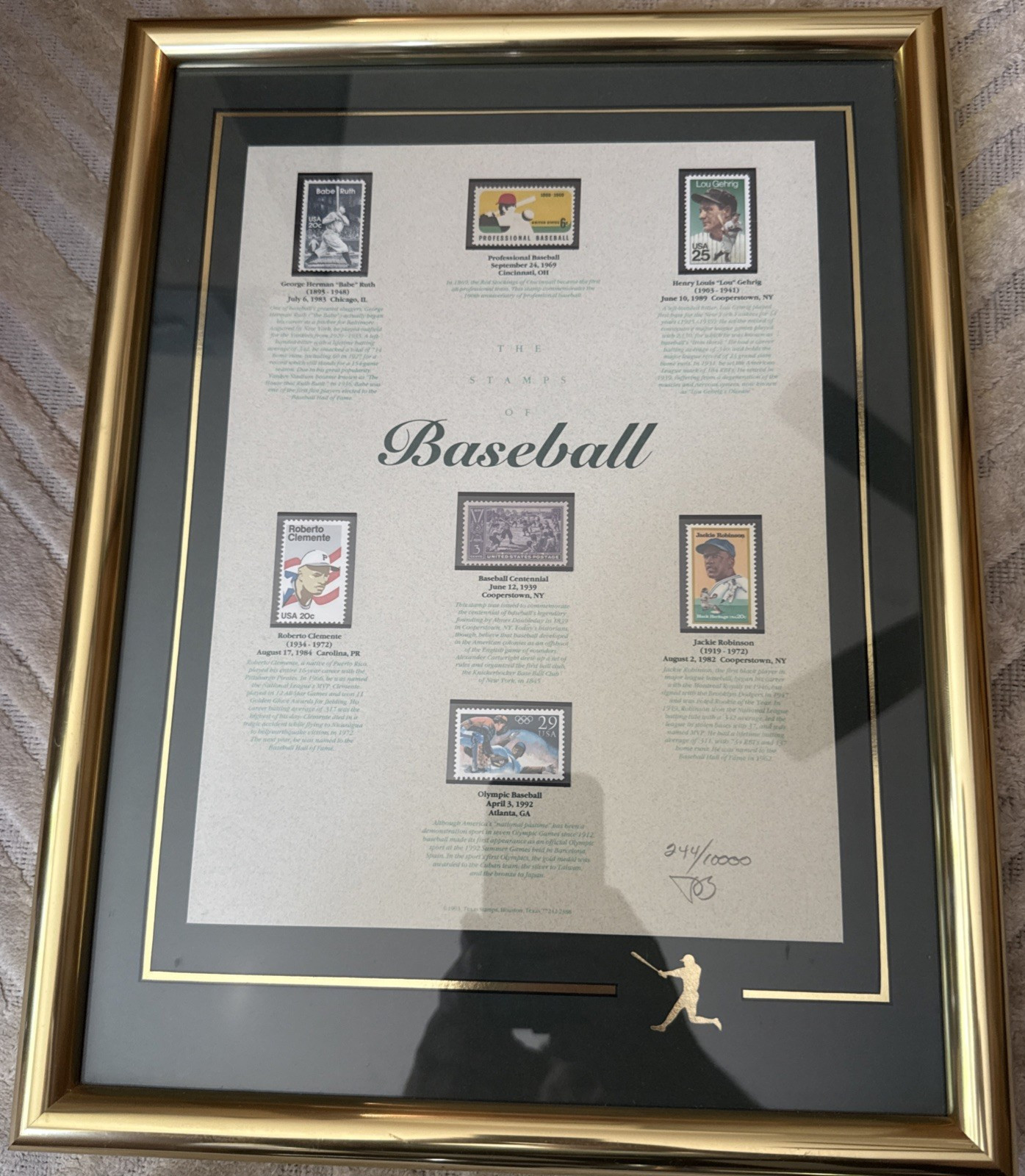 Framed The National Pastime Baseball Stamps set of 7 stamps limited ed 244/10000